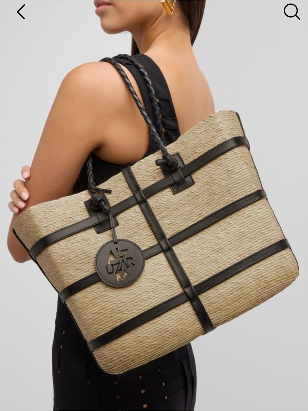 Altuzarra Woven Straw Tote Bag with Black Leather Trim